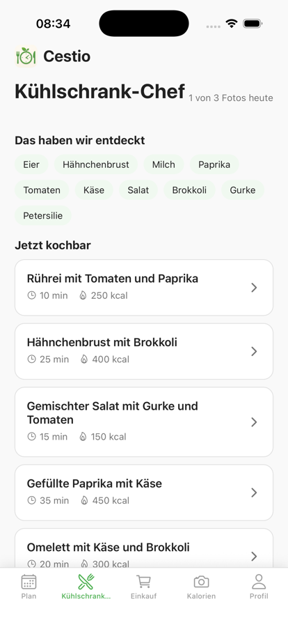Kühlschrank-Chef in Cestio schlägt Rezepte nach einem Foto des Kühlschranks vor