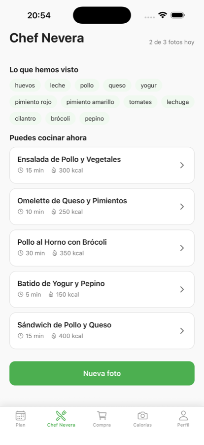 Chef Nevera de Cestio proponiendo recetas a partir de una foto de la nevera