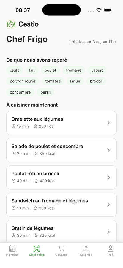 Chef Frigo dans Cestio proposant des recettes à partir d'une photo du frigo