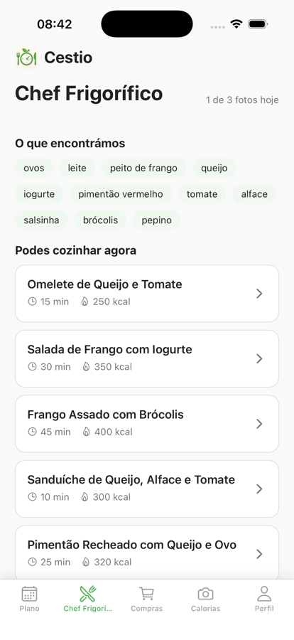 Chef Frigorífico do Cestio a sugerir receitas a partir de uma foto do frigorífico